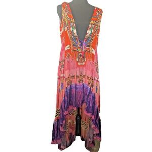 SHAHIDA PARIDES Silk Embellished Floral Resort Dress NWT Beaded V-Neck Boho